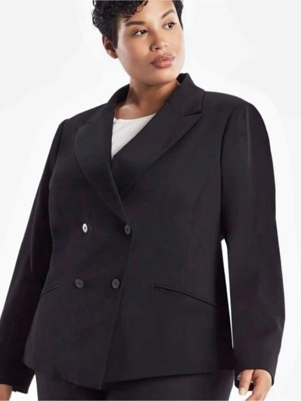 MM.LaFleur Roxanne Double-Breasted Blazer in light twill, Black Size +1